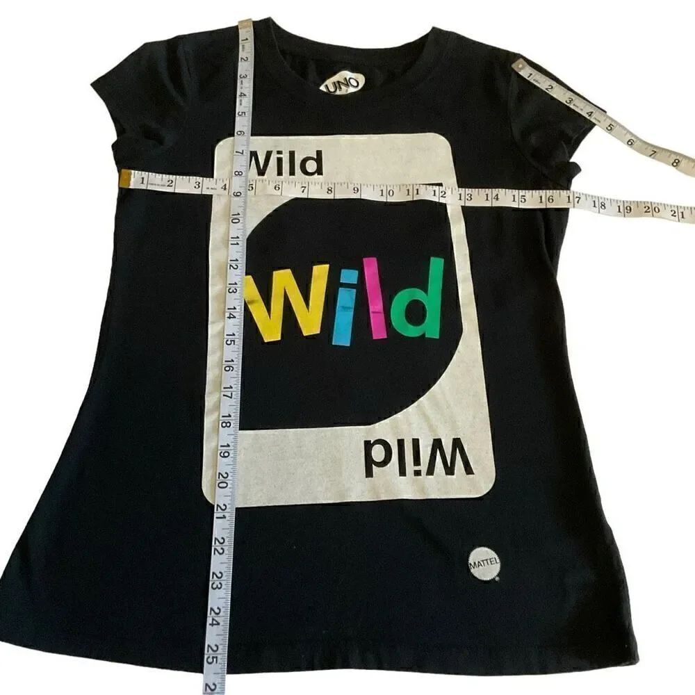 UNO Tee Shirt Wild Card Graphic Crew Neck Black Multicolor Junior Size Large - Picture 4 of 8